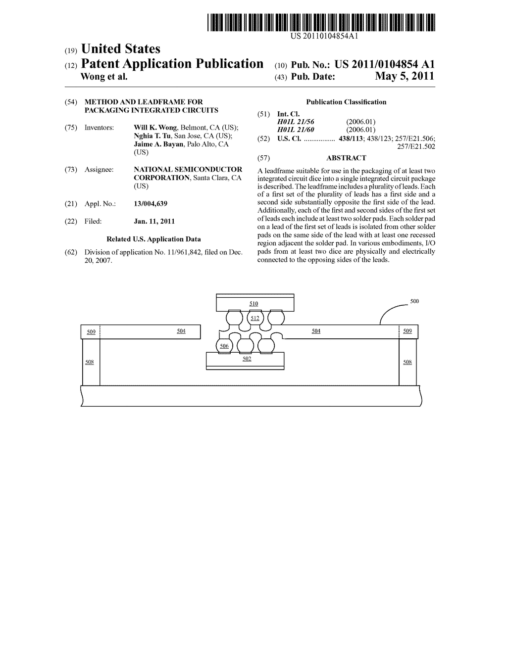 METHOD AND LEADFRAME FOR PACKAGING INTEGRATED CIRCUITS - diagram, schematic, and image 01