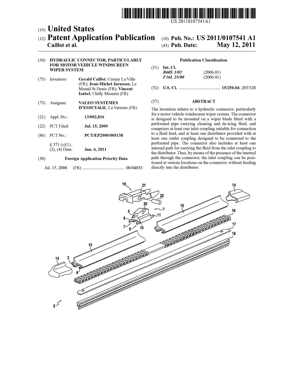 HYDRAULIC CONNECTOR, PARTICULARLY FOR MOTOR VEHICLE WINDSCREEN WIPER SYSTEM - diagram, schematic, and image 01