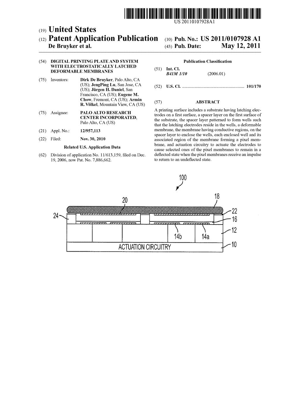 DIGITAL PRINTING PLATE AND SYSTEM WITH ELECTROSTATICALLY LATCHED DEFORMABLE MEMBRANES - diagram, schematic, and image 01