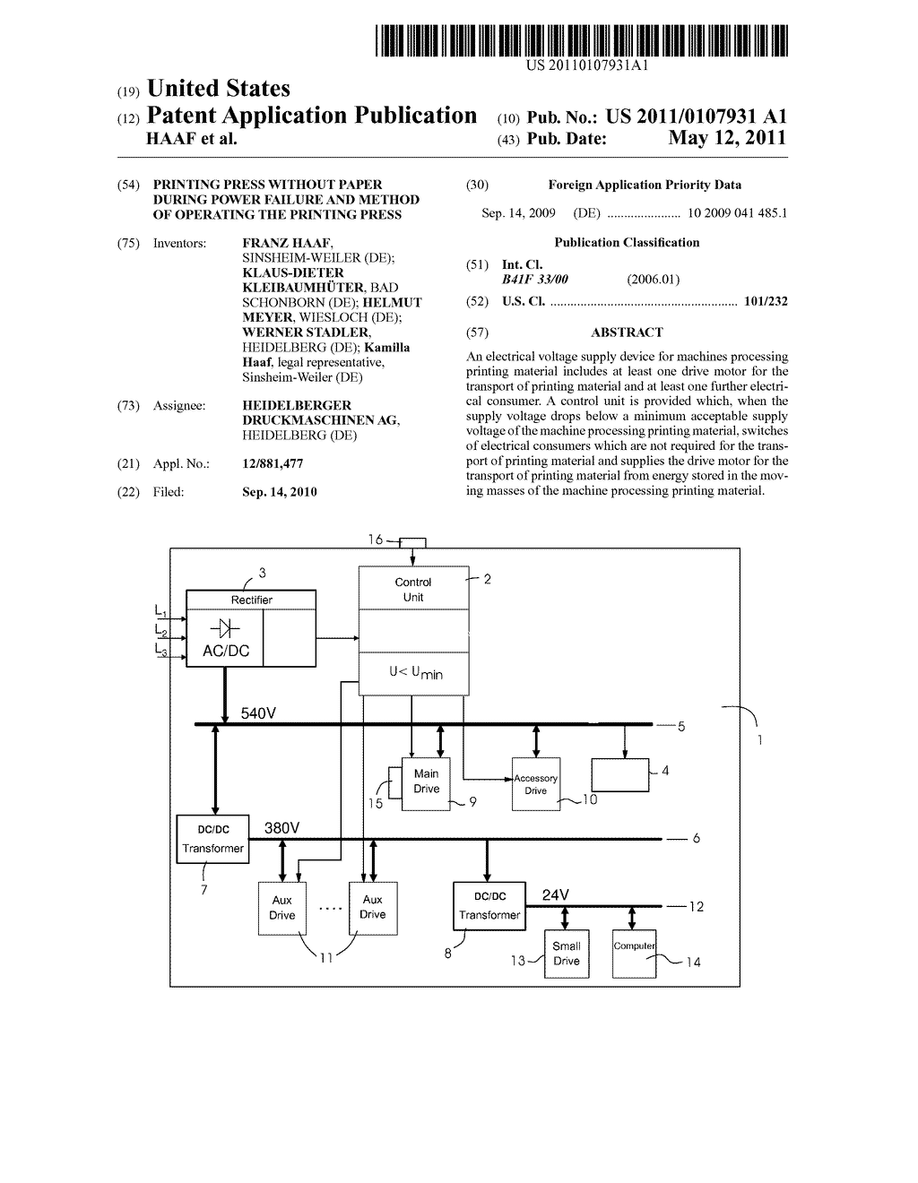 PRINTING PRESS WITHOUT PAPER DURING POWER FAILURE AND METHOD OF OPERATING THE PRINTING PRESS - diagram, schematic, and image 01