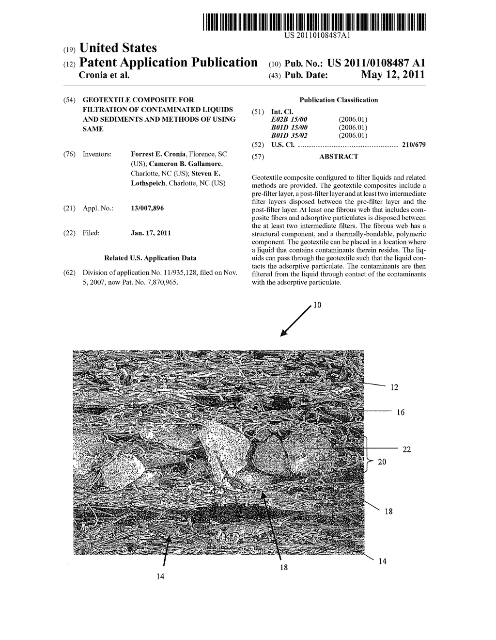 Geotextile composite for filtration of contaminated liquids and sediments and methods of using same - diagram, schematic, and image 01