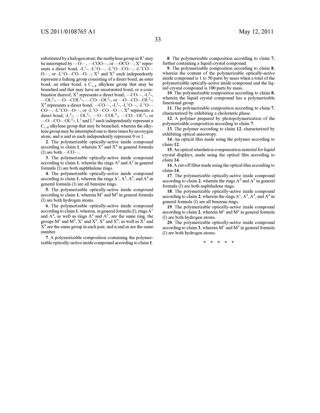 POLYMERIZABLE OPTICALLY ACTIVE IMIDE COMPOUND AND POLYMERIZABLE COMPOSITION CONTAINING THE COMPOUND - diagram, schematic, and image 34