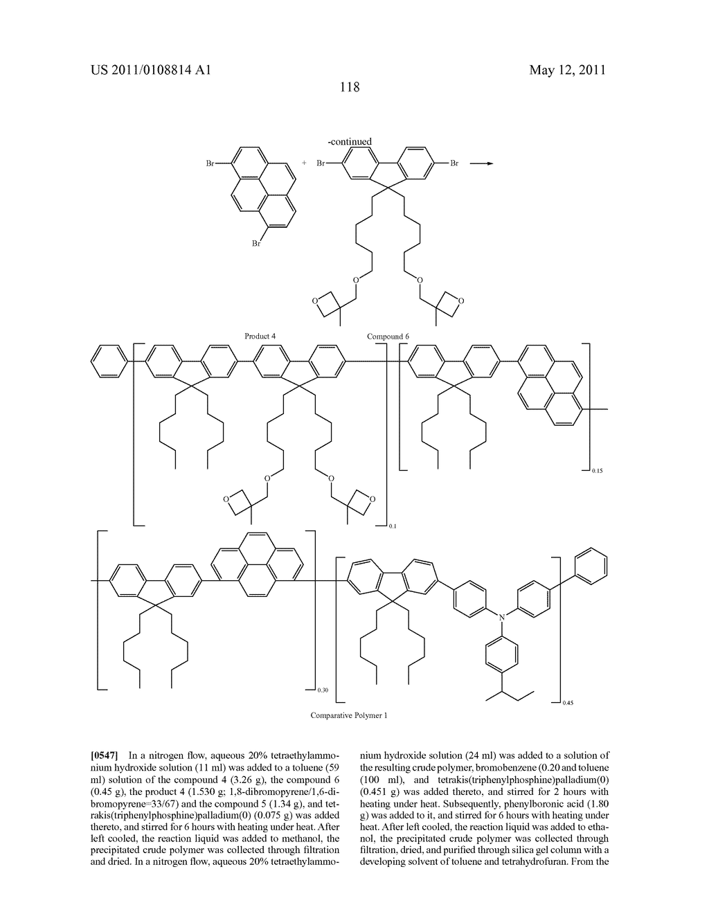 POLYMER COMPOUND, NET-LIKE POLYMER COMPOUND PRODUCED BY CROSSLINKING THE POLYMER COMPOUND, COMPOSITION FOR ORGANIC ELECTROLUMINESCENCE ELEMENT, ORGANIC ELECTROLUMINESCENCE ELEMENT, ORGANIC EL DISPLAY, AND ORGANIC EL LIGHTING - diagram, schematic, and image 120