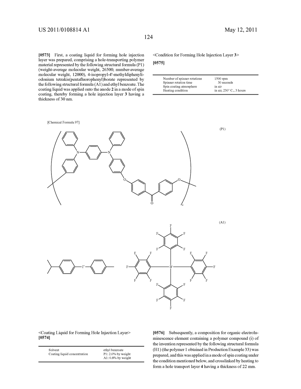 POLYMER COMPOUND, NET-LIKE POLYMER COMPOUND PRODUCED BY CROSSLINKING THE POLYMER COMPOUND, COMPOSITION FOR ORGANIC ELECTROLUMINESCENCE ELEMENT, ORGANIC ELECTROLUMINESCENCE ELEMENT, ORGANIC EL DISPLAY, AND ORGANIC EL LIGHTING - diagram, schematic, and image 126