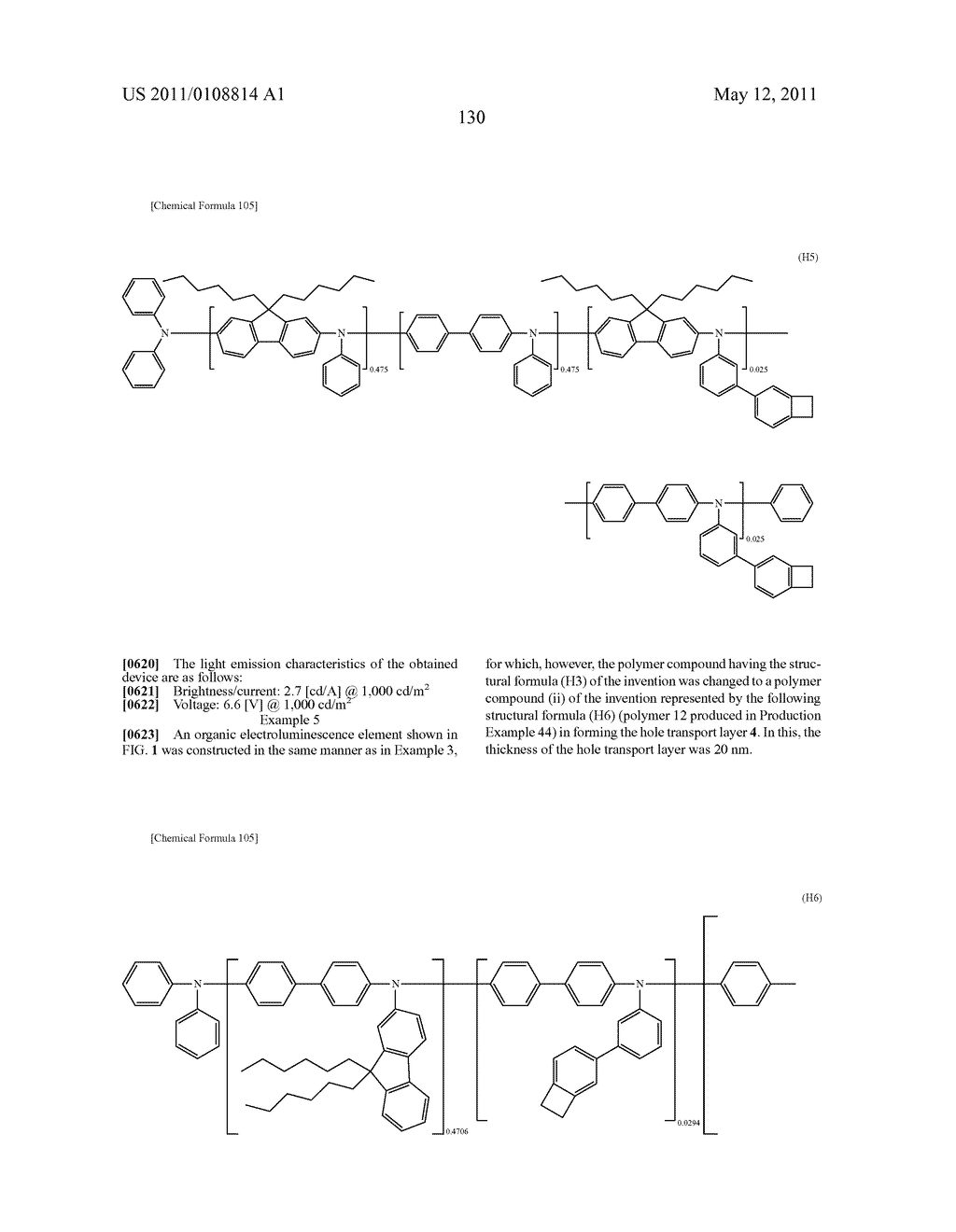 POLYMER COMPOUND, NET-LIKE POLYMER COMPOUND PRODUCED BY CROSSLINKING THE POLYMER COMPOUND, COMPOSITION FOR ORGANIC ELECTROLUMINESCENCE ELEMENT, ORGANIC ELECTROLUMINESCENCE ELEMENT, ORGANIC EL DISPLAY, AND ORGANIC EL LIGHTING - diagram, schematic, and image 132