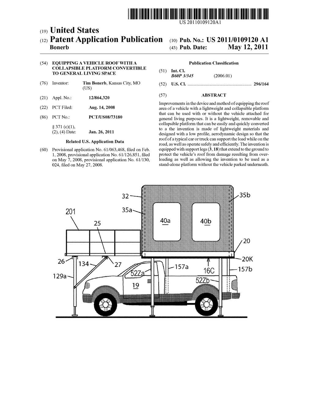 Equipping a vehicle roof with a collapsible platform convertible to general living space - diagram, schematic, and image 01