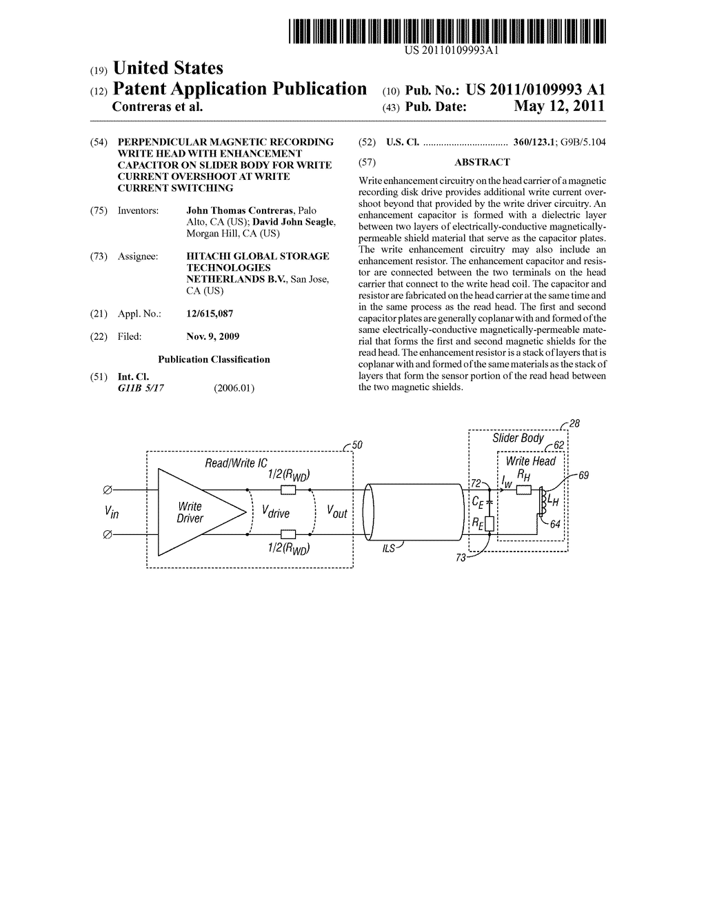 PERPENDICULAR MAGNETIC RECORDING WRITE HEAD WITH ENHANCEMENT CAPACITOR ON SLIDER BODY FOR WRITE CURRENT OVERSHOOT AT WRITE CURRENT SWITCHING - diagram, schematic, and image 01