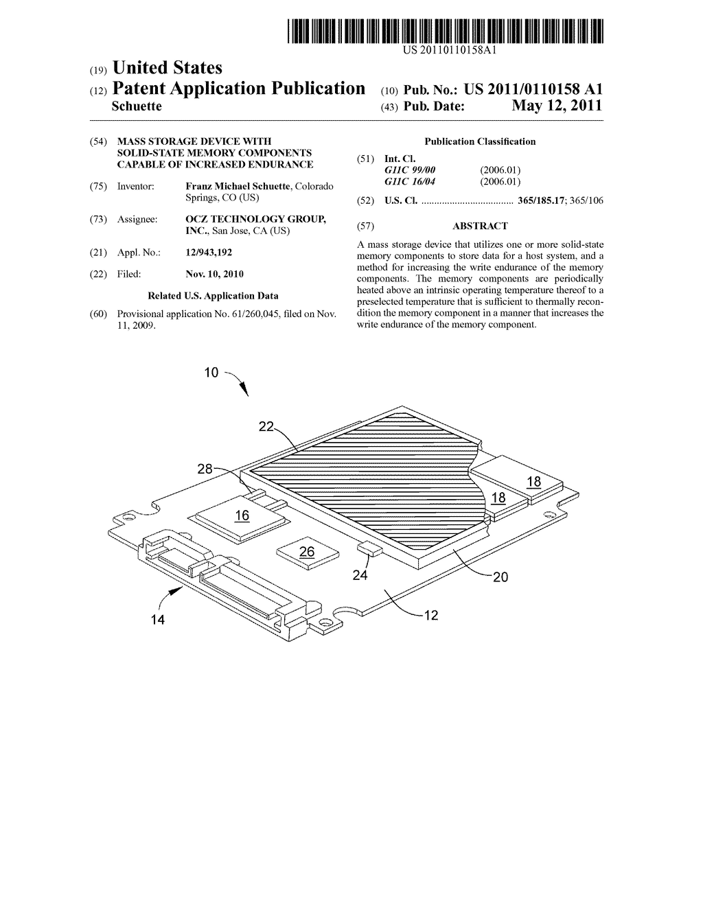 MASS STORAGE DEVICE WITH SOLID-STATE MEMORY COMPONENTS CAPABLE OF INCREASED ENDURANCE - diagram, schematic, and image 01