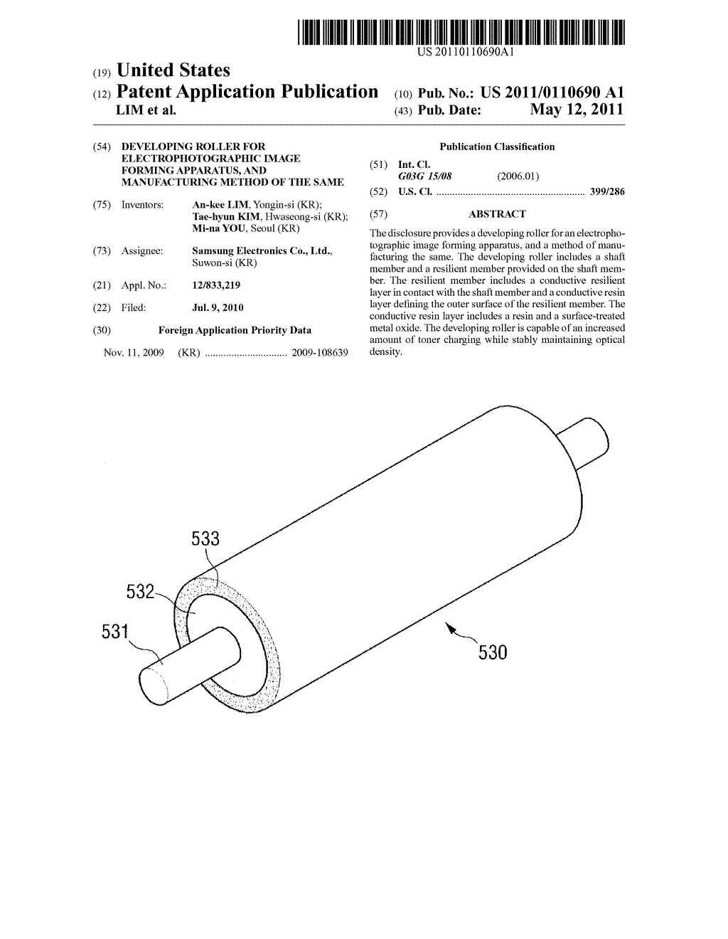 DEVELOPING ROLLER FOR ELECTROPHOTOGRAPHIC IMAGE FORMING APPARATUS, AND MANUFACTURING METHOD OF THE SAME - diagram, schematic, and image 01