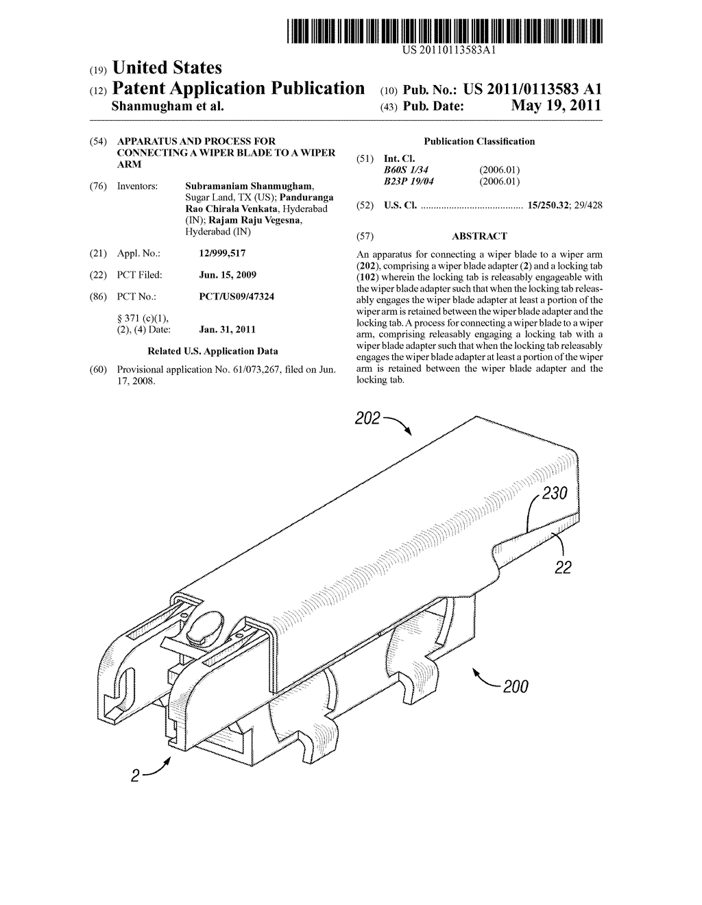 APPARATUS AND PROCESS FOR CONNECTING A WIPER BLADE TO A WIPER ARM - diagram, schematic, and image 01