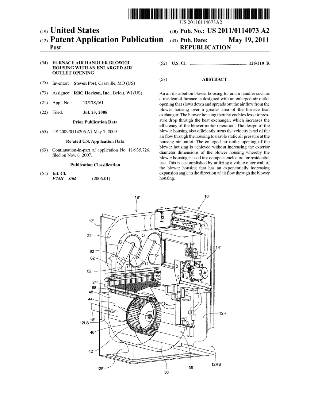 Furnace Air Handler Blower Housing with an Enlarged Air Outlet Opening - diagram, schematic, and image 01