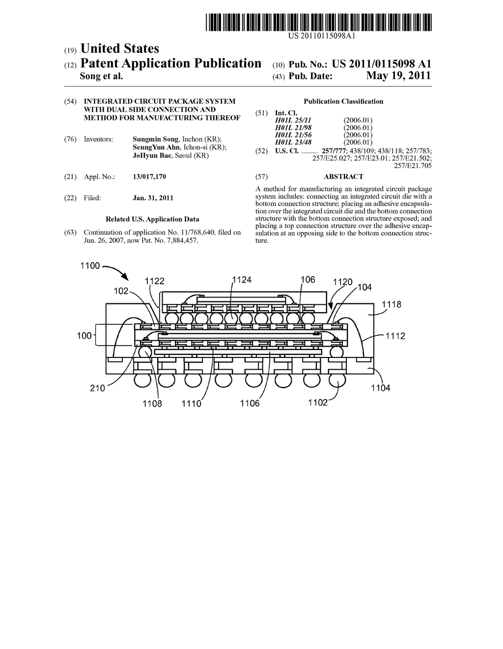 INTEGRATED CIRCUIT PACKAGE SYSTEM WITH DUAL SIDE CONNECTION AND METHOD FOR MANUFACTURING THEREOF - diagram, schematic, and image 01