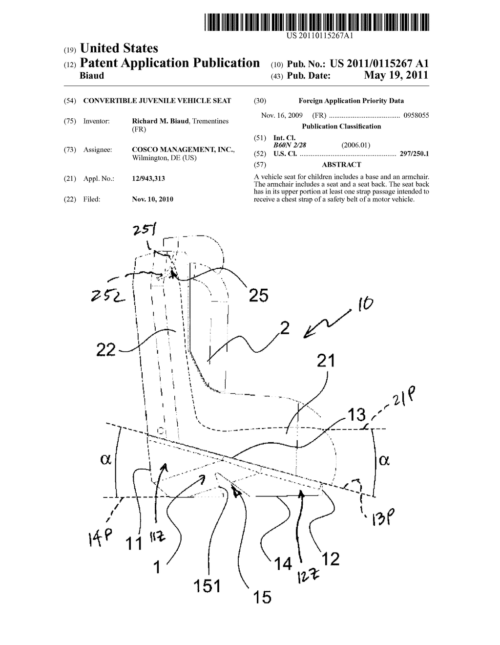 CONVERTIBLE JUVENILE VEHICLE SEAT - diagram, schematic, and image 01