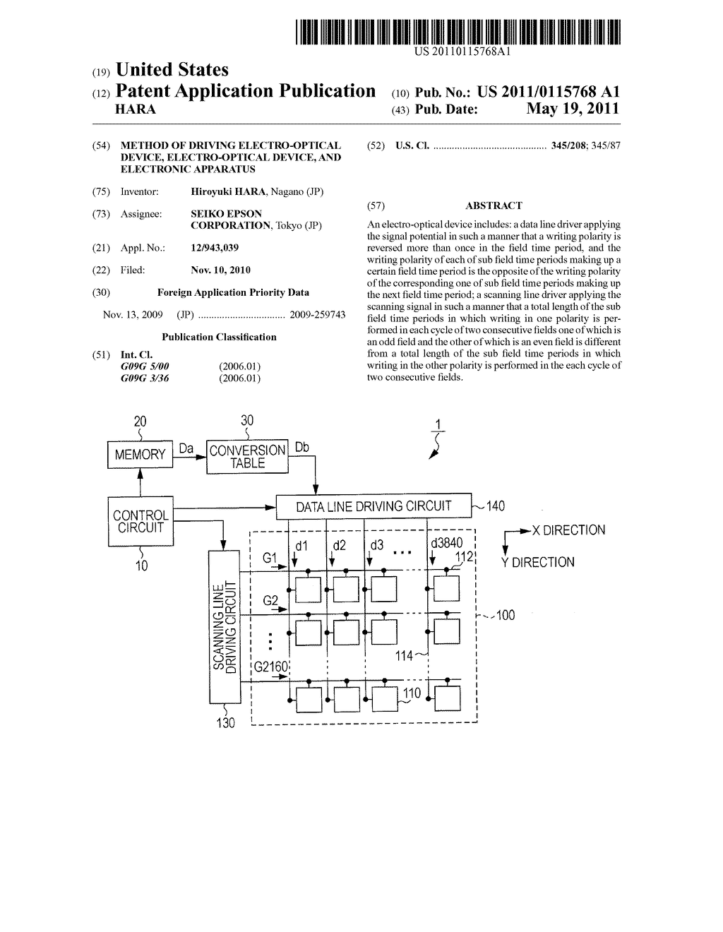 METHOD OF DRIVING ELECTRO-OPTICAL DEVICE, ELECTRO-OPTICAL DEVICE, AND ELECTRONIC APPARATUS - diagram, schematic, and image 01