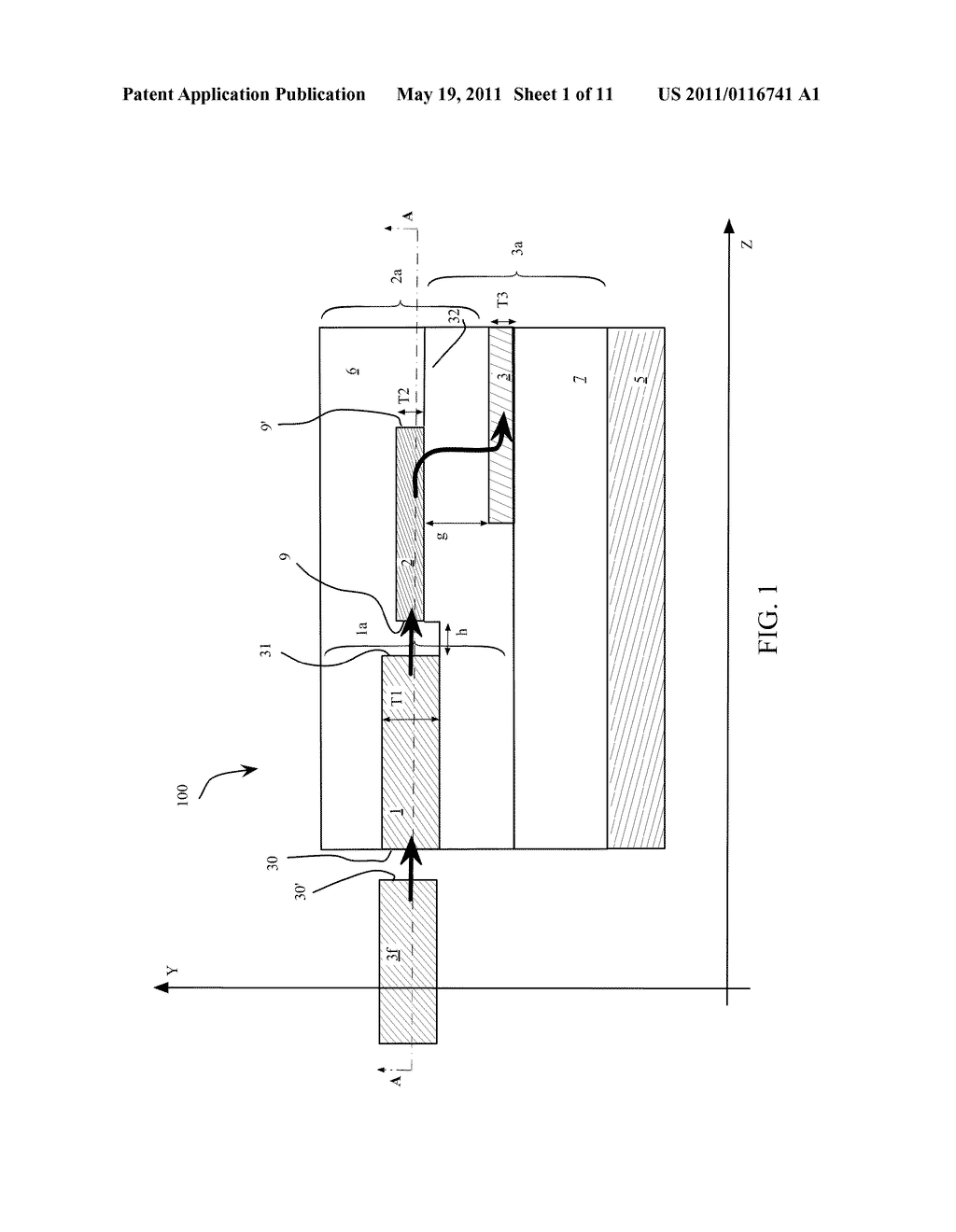 OPTICAL MODE TRANSFORMER, IN PARTICULAR FOR COUPLING AN OPTICAL FIBER AND A HIGH-INDEX CONTRAST WAVEGUIDE - diagram, schematic, and image 02