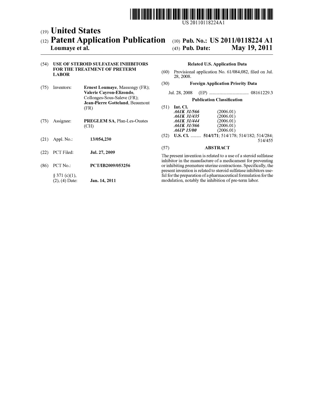 USE OF STEROID SULFATASE INHIBITORS FOR THE TREATMENT OF PRETERM LABOR - diagram, schematic, and image 01