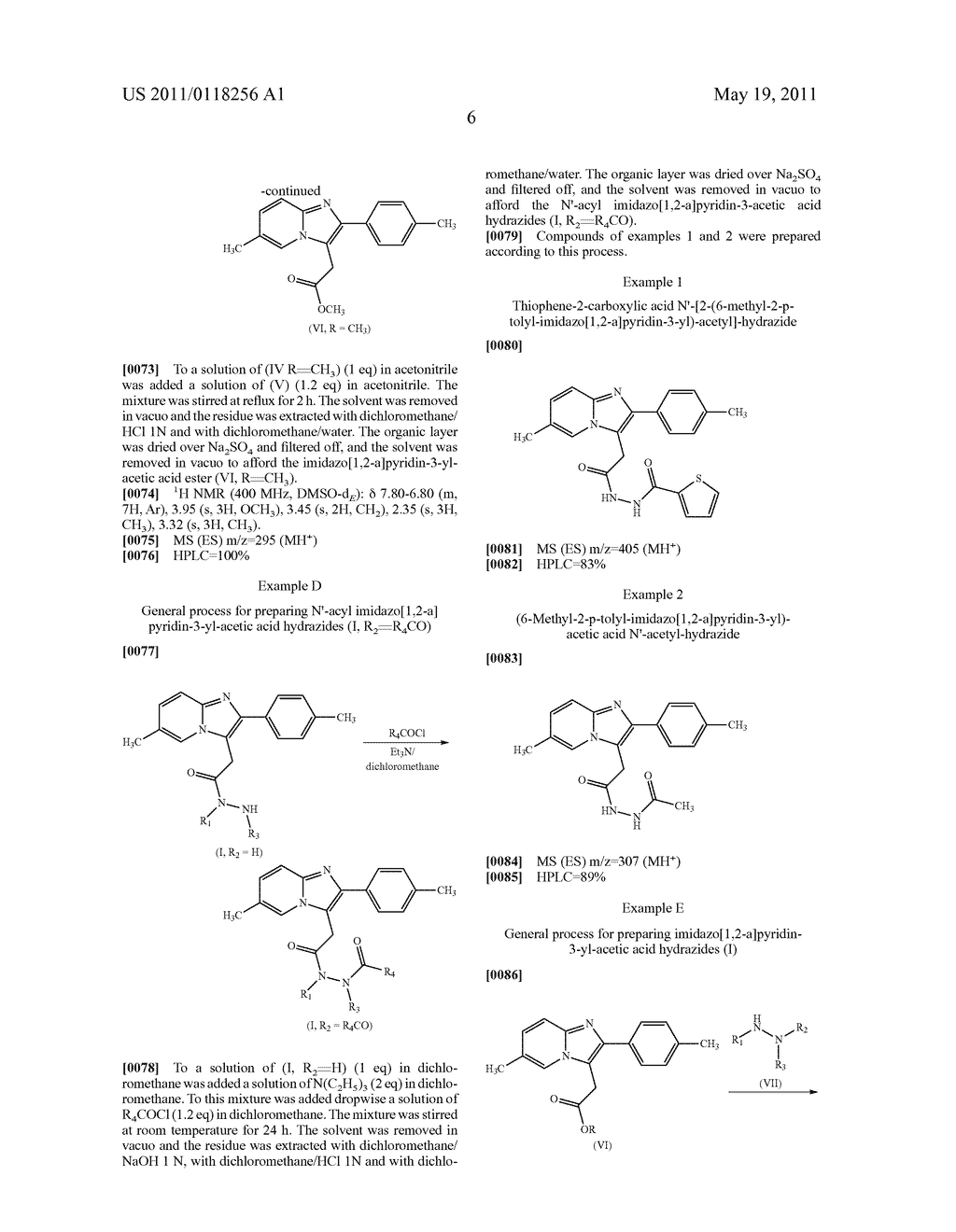 IMIDAZO [1,2-A] PYRIDIN-3-YL-ACETIC ACID HYDRAZIDES, PROCESSES, USES AND COMPOSITIONS - diagram, schematic, and image 07