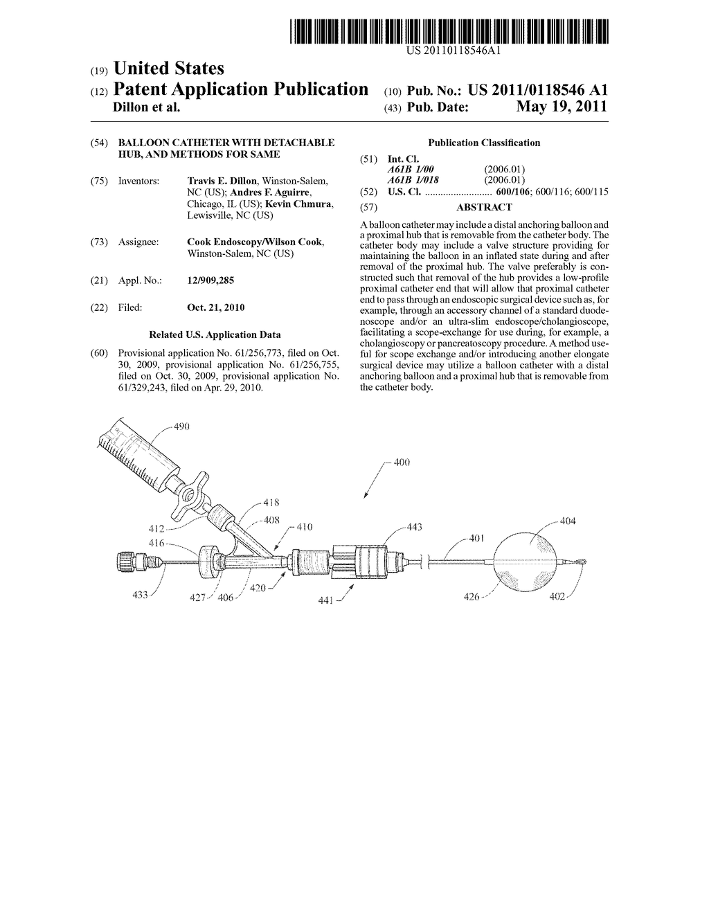 BALLOON CATHETER WITH DETACHABLE HUB, AND METHODS FOR SAME - diagram, schematic, and image 01