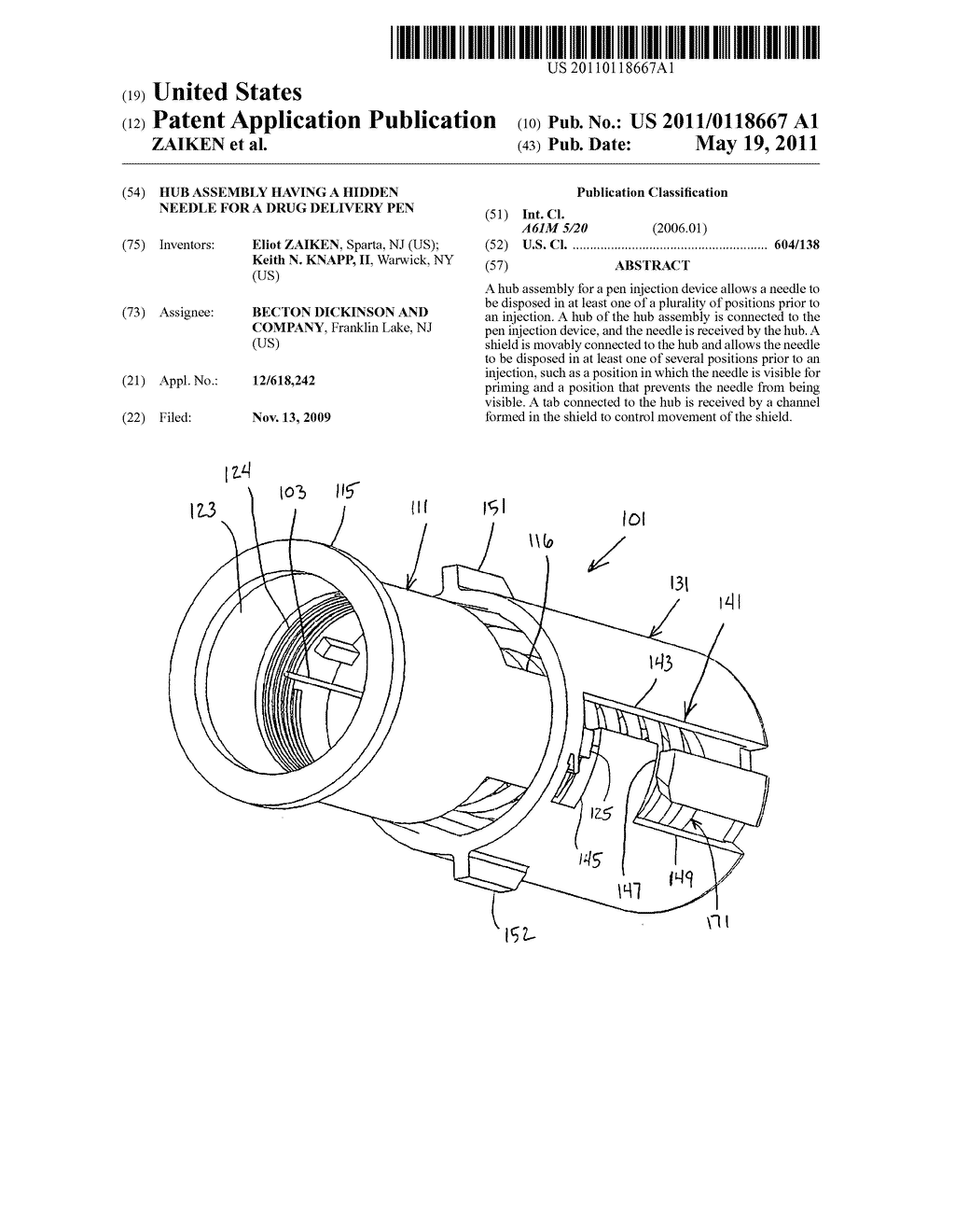 Hub Assembly Having A Hidden Needle For A Drug Delivery Pen - diagram, schematic, and image 01