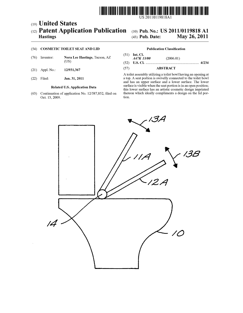 Cosmetic toilet seat and lid - diagram, schematic, and image 01