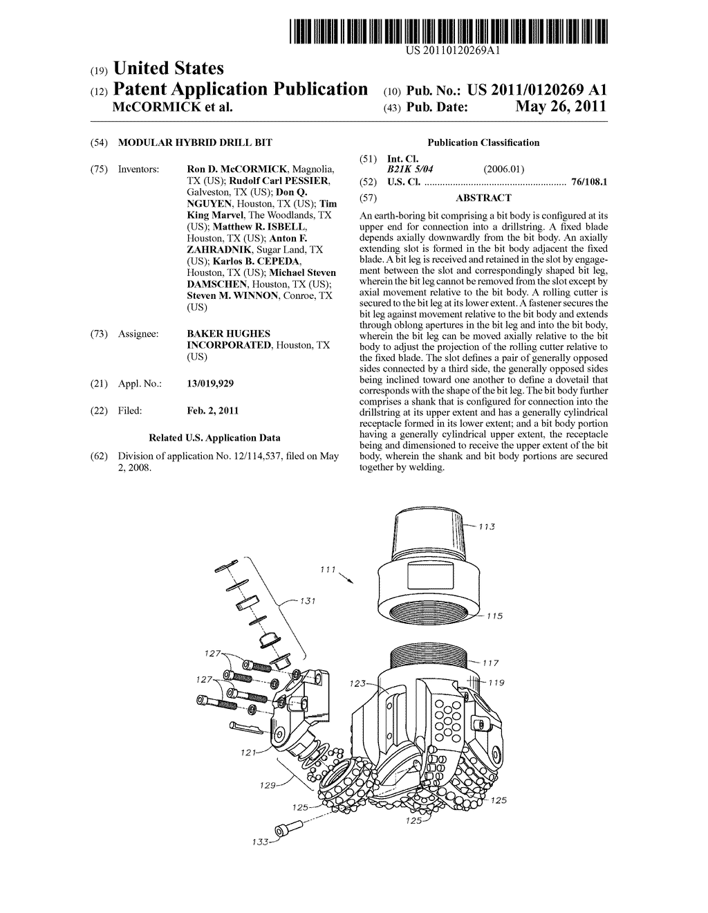 MODULAR HYBRID DRILL BIT - diagram, schematic, and image 01