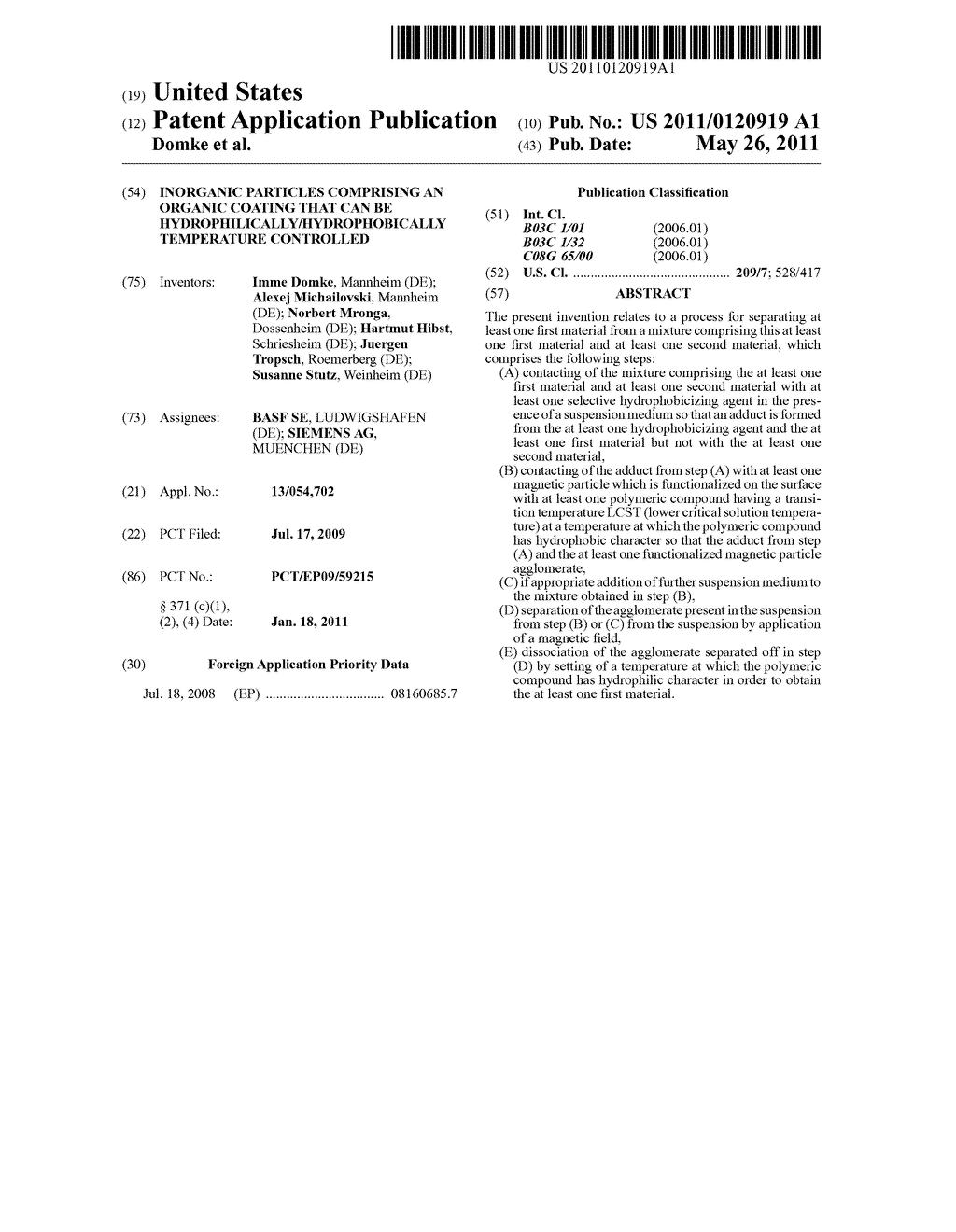 INORGANIC PARTICLES COMPRISING AN ORGANIC COATING THAT CAN BE HYDROPHILICALLY/HYDROPHOBICALLY TEMPERATURE CONTROLLED - diagram, schematic, and image 01