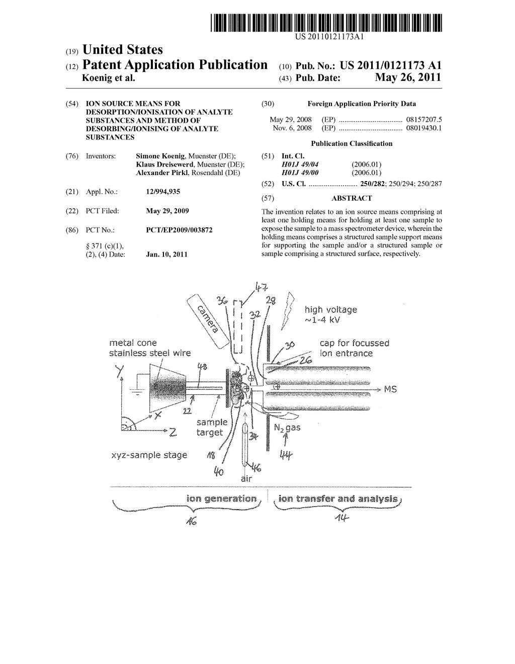 ION SOURCE MEANS FOR DESORPTION/IONISATION OF ANALYTE SUBSTANCES AND METHOD OF DESORBING/IONISING OF ANALYTE SUBSTANCES - diagram, schematic, and image 01