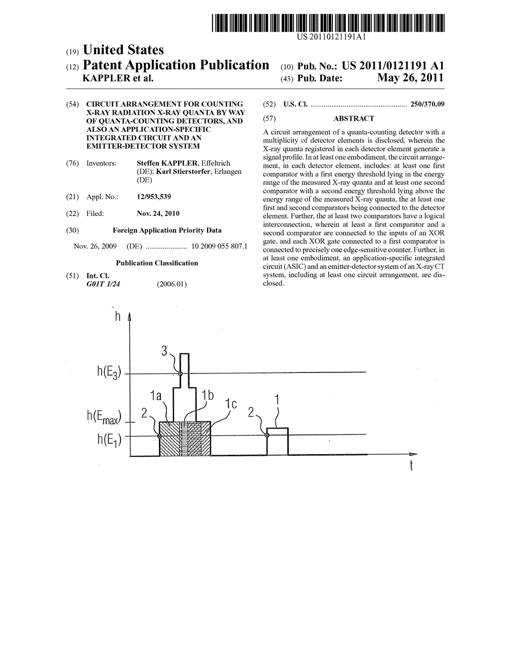 CIRCUIT ARRANGEMENT FOR COUNTING X-RAY RADIATION X-RAY QUANTA BY WAY OF QUANTA-COUNTING DETECTORS, AND ALSO AN APPLICATION-SPECIFIC INTEGRATED CIRCUIT AND AN EMITTER-DETECTOR SYSTEM - diagram, schematic, and image 01