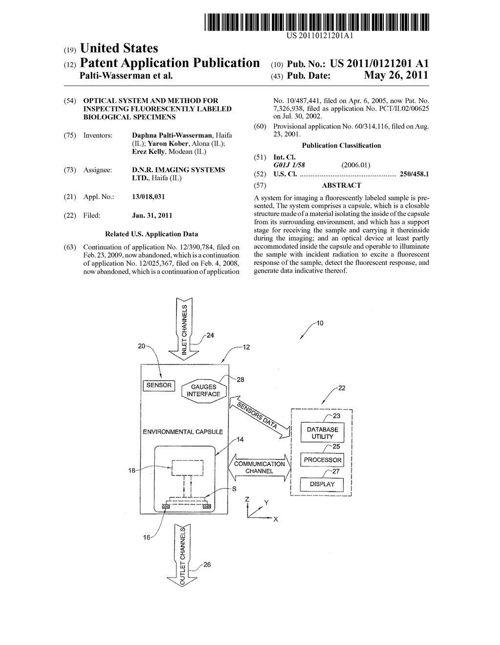 OPTICAL SYSTEM AND METHOD FOR INSPECTING FLUORESCENTLY LABELED BIOLOGICAL SPECIMENS - diagram, schematic, and image 01