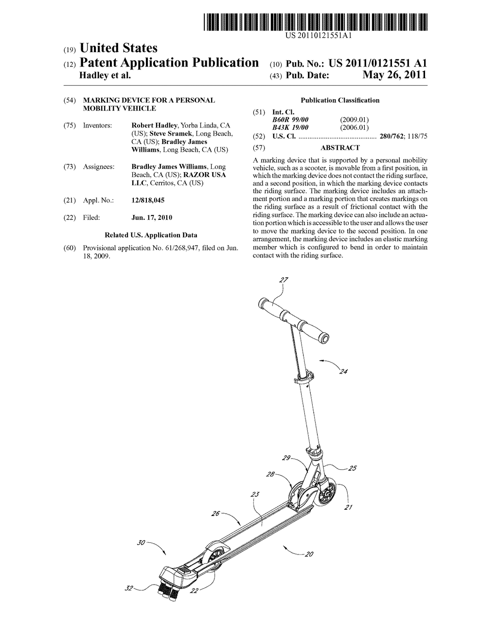 MARKING DEVICE FOR A PERSONAL MOBILITY VEHICLE - diagram, schematic, and image 01