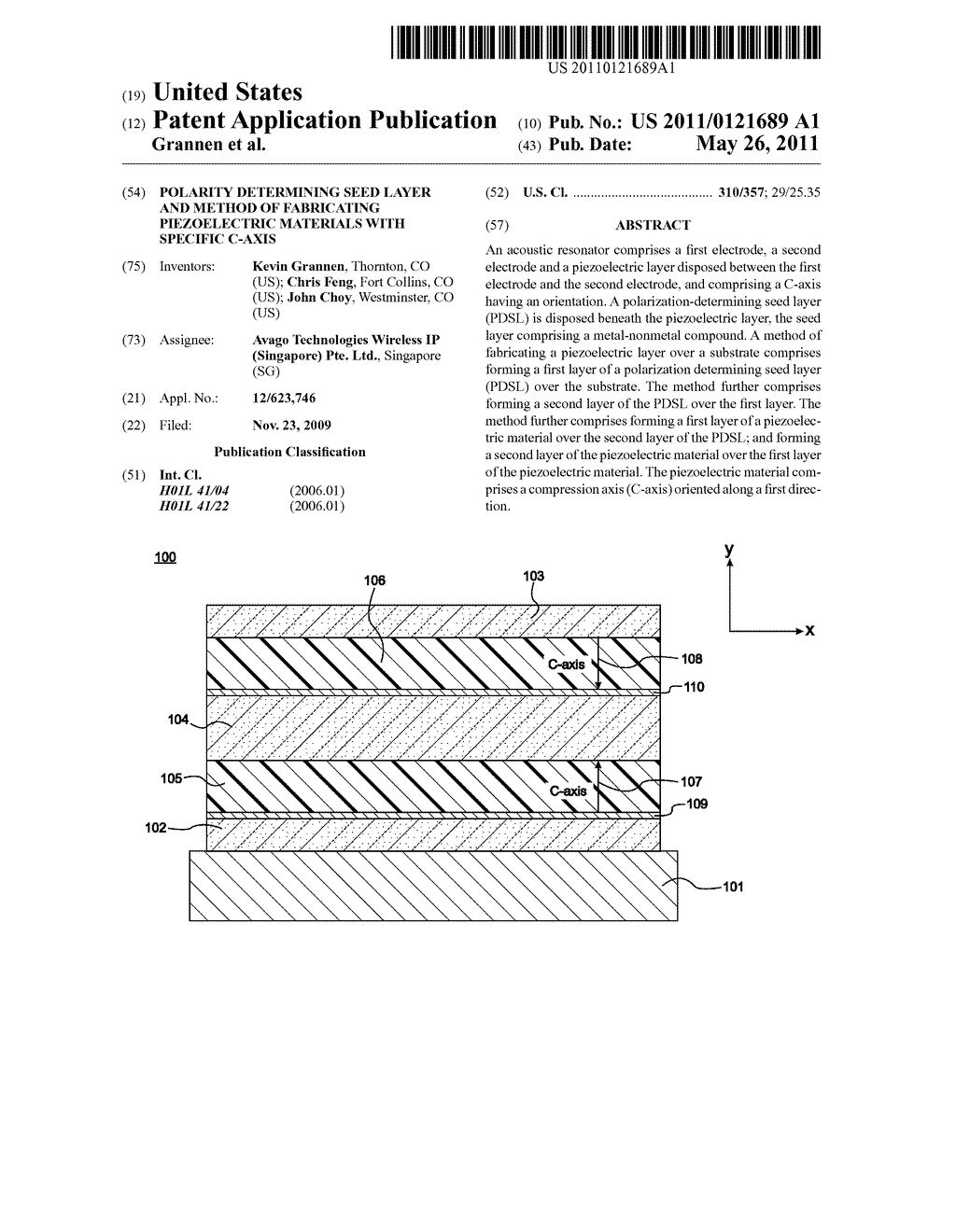 POLARITY DETERMINING SEED LAYER AND METHOD OF FABRICATING PIEZOELECTRIC MATERIALS WITH SPECIFIC C-AXIS - diagram, schematic, and image 01