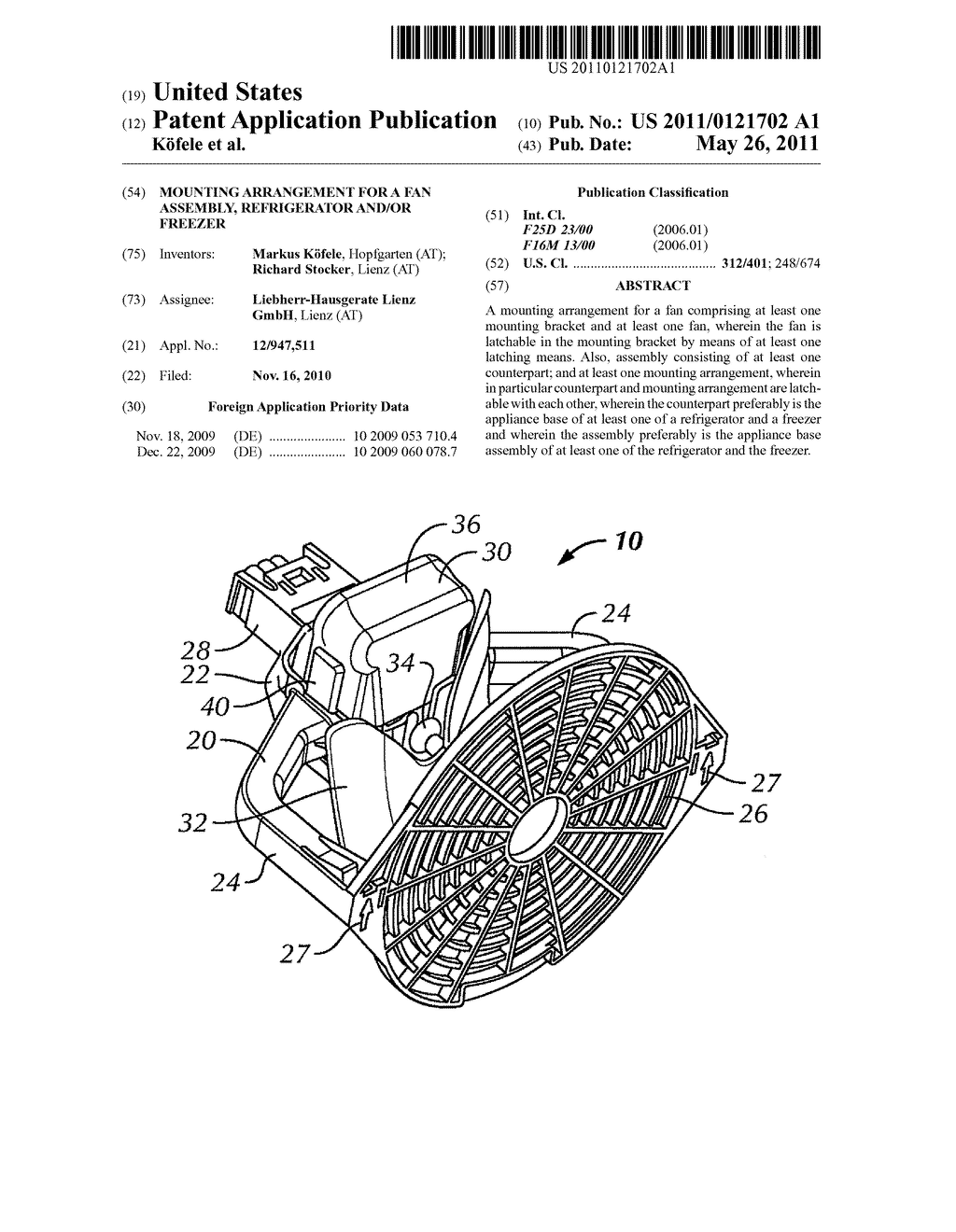 MOUNTING ARRANGEMENT FOR A FAN ASSEMBLY, REFRIGERATOR AND/OR FREEZER - diagram, schematic, and image 01