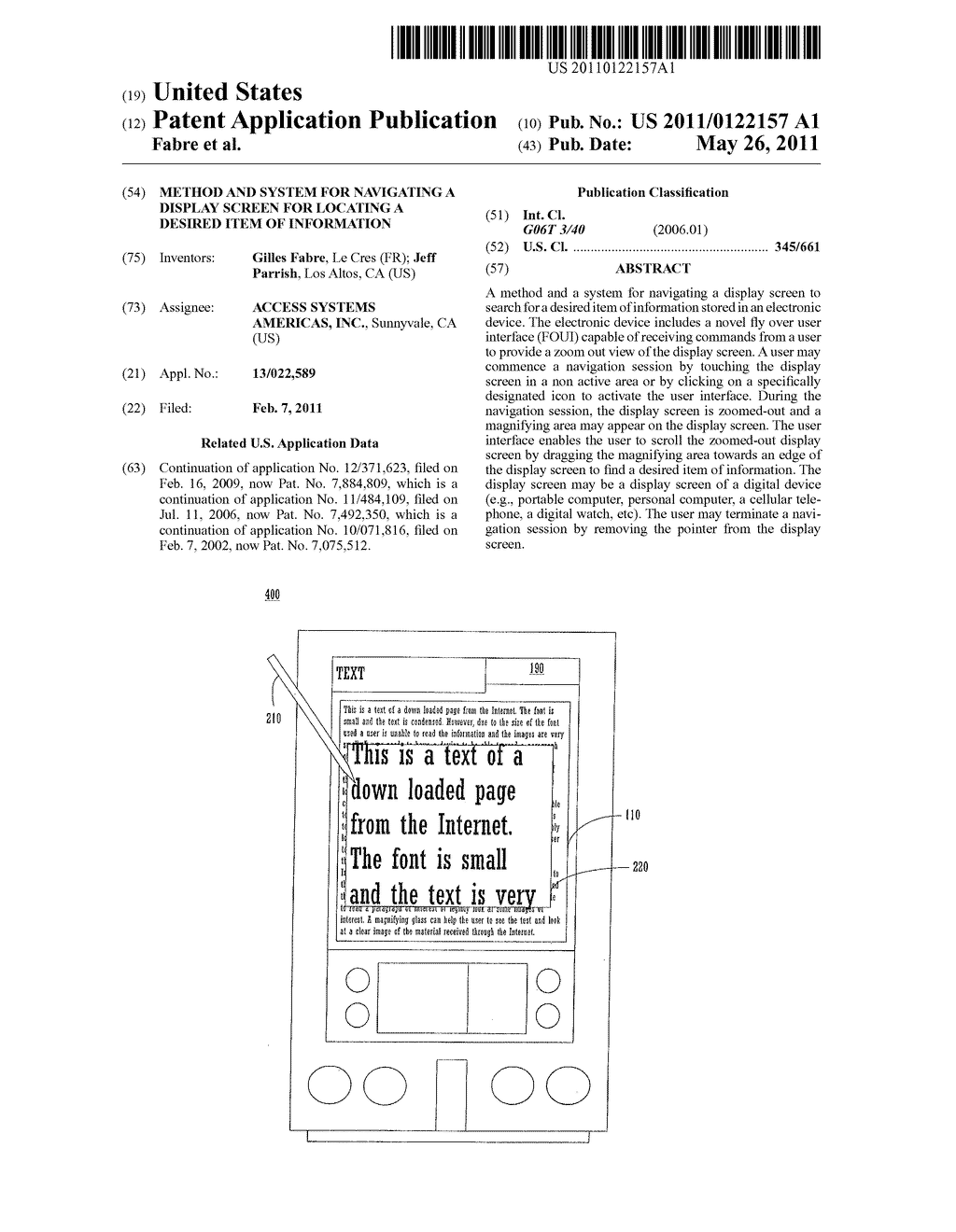 METHOD AND SYSTEM FOR NAVIGATING A DISPLAY SCREEN FOR LOCATING A DESIRED ITEM OF INFORMATION - diagram, schematic, and image 01