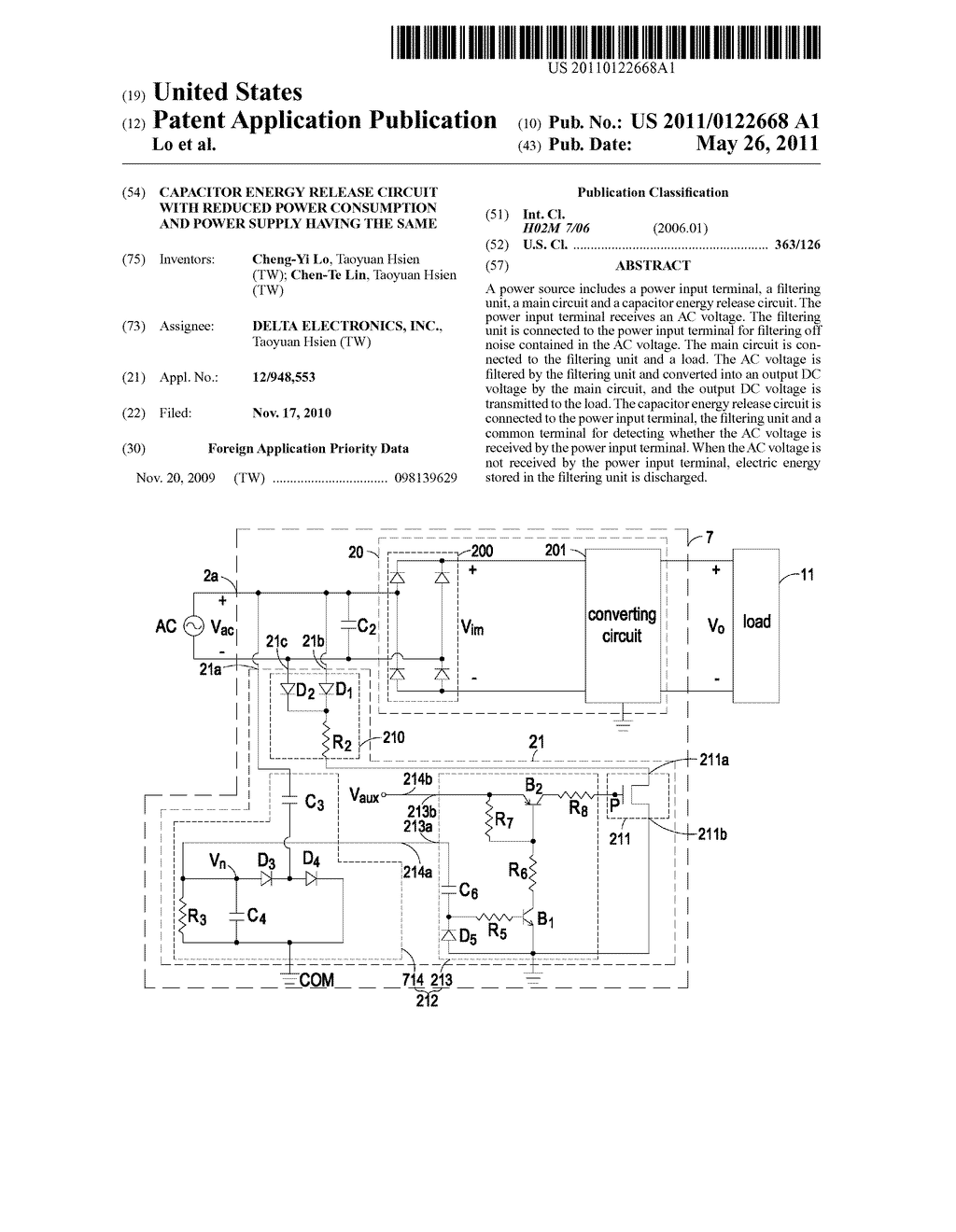 CAPACITOR ENERGY RELEASE CIRCUIT WITH REDUCED POWER CONSUMPTION AND POWER SUPPLY HAVING THE SAME - diagram, schematic, and image 01