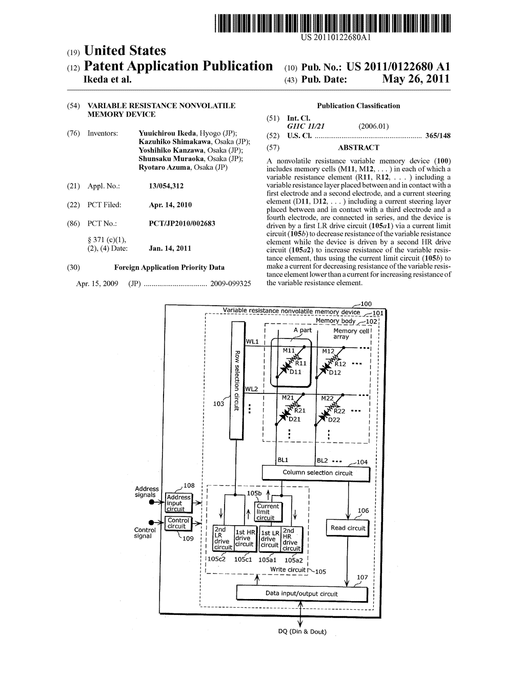 VARIABLE RESISTANCE NONVOLATILE MEMORY DEVICE - diagram, schematic, and image 01