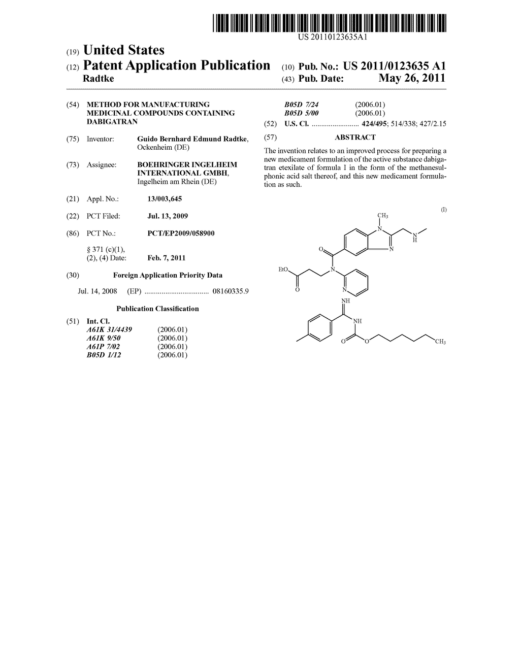 METHOD FOR MANUFACTURING MEDICINAL COMPOUNDS CONTAINING DABIGATRAN - diagram, schematic, and image 01