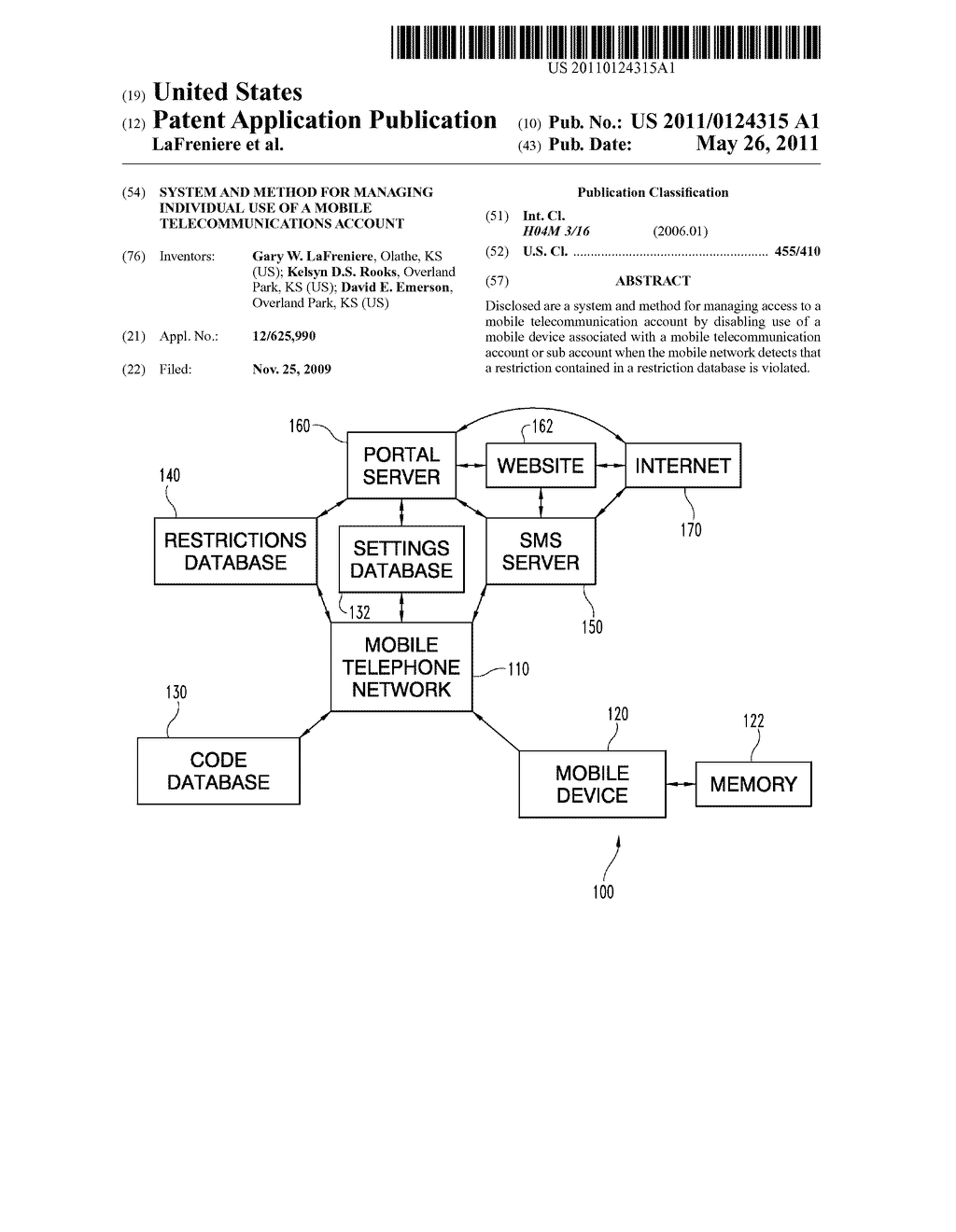 SYSTEM AND METHOD FOR MANAGING INDIVIDUAL USE OF A MOBILE TELECOMMUNICATIONS ACCOUNT - diagram, schematic, and image 01