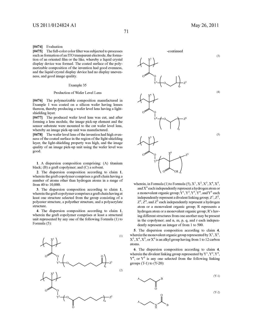 DISPERSION COMPOSITION, POLYMERIZABLE COMPOSITION, LIGHT-SHIELDING COLOR FILTER, SOLID-STATE IMAGE PICK-UP ELEMENT, LIQUID CRYSTAL DISPLAY DEVICE, WAFER LEVEL LENS, AND IMAGE PICK-UP UNIT - diagram, schematic, and image 76