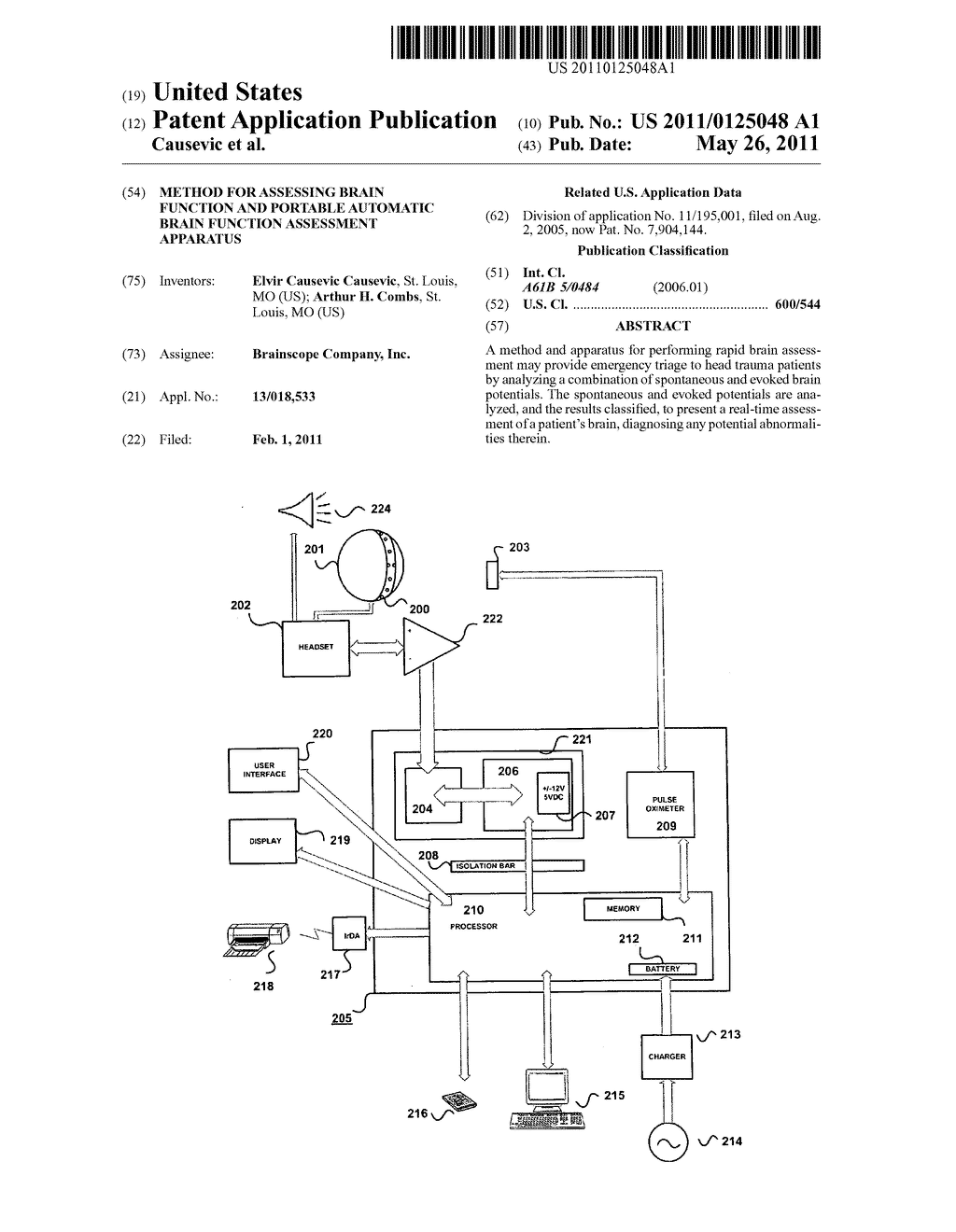 METHOD FOR ASSESSING BRAIN FUNCTION AND PORTABLE AUTOMATIC BRAIN FUNCTION ASSESSMENT APPARATUS - diagram, schematic, and image 01