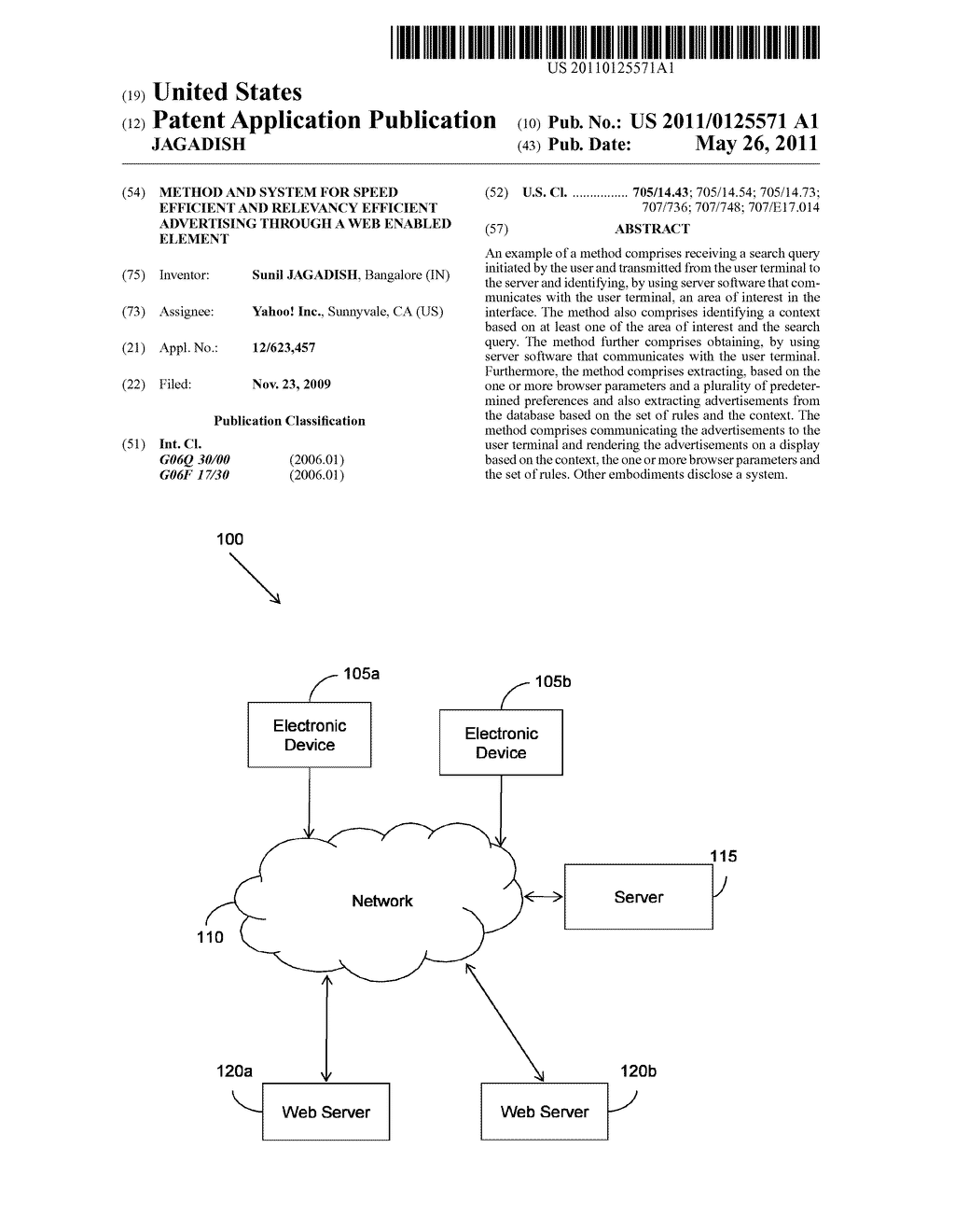 METHOD AND SYSTEM FOR SPEED EFFICIENT AND RELEVANCY EFFICIENT ADVERTISING THROUGH A WEB ENABLED ELEMENT - diagram, schematic, and image 01