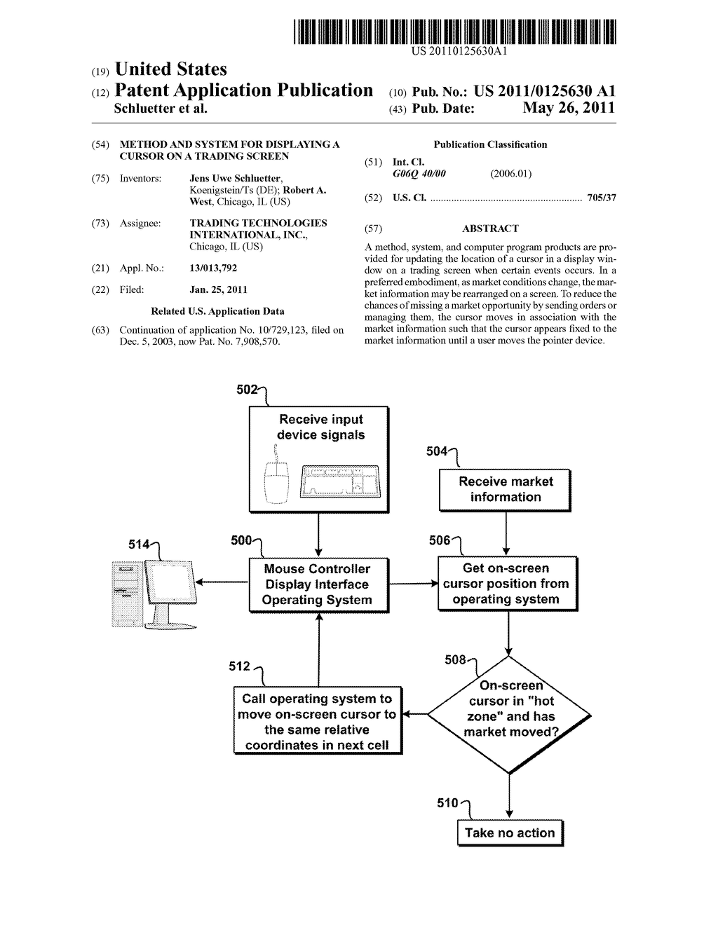 Method and System for Displaying a Cursor on a Trading Screen - diagram, schematic, and image 01