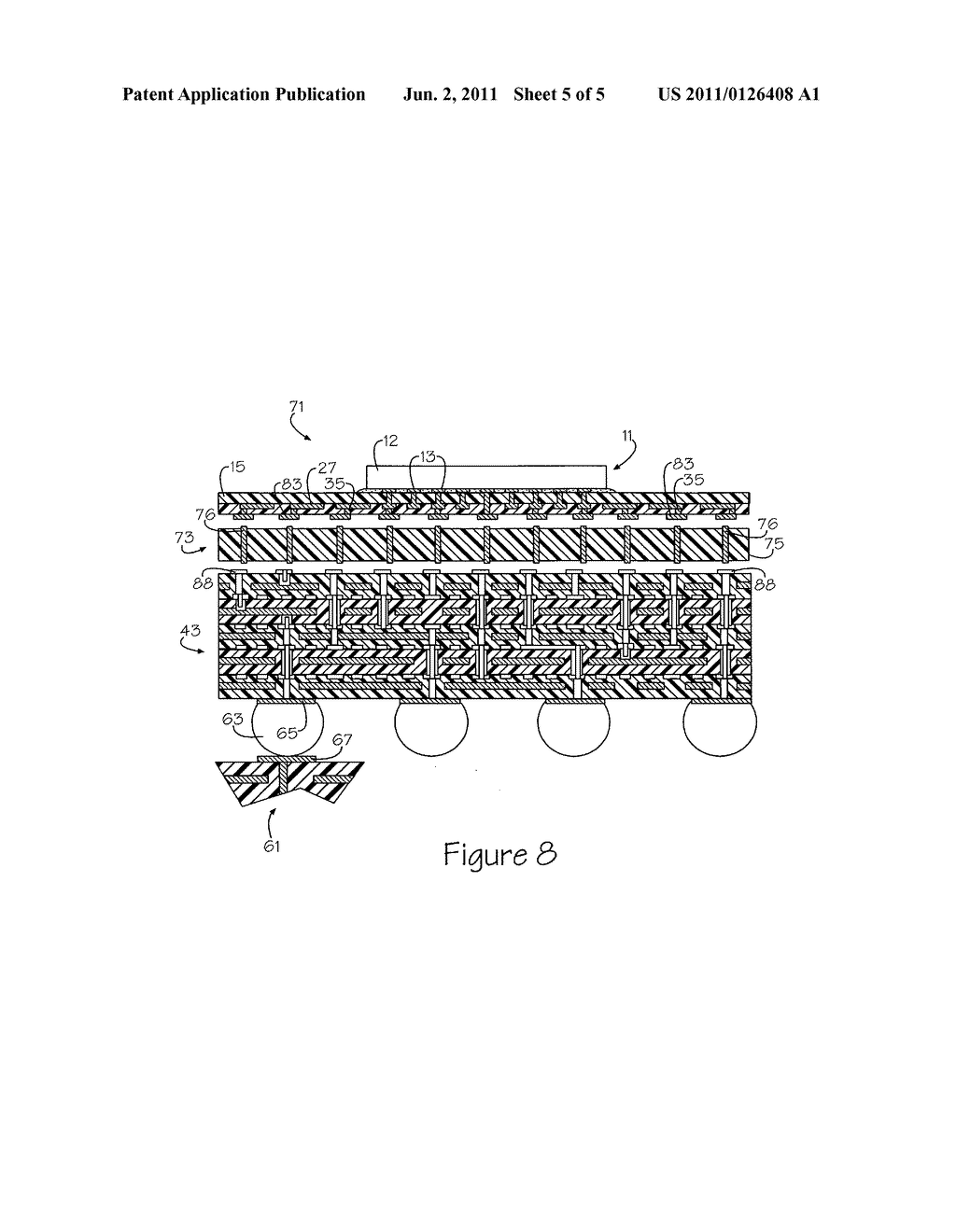 Method of making high density interposer and electronic package utilizing     same - diagram, schematic, and image 06