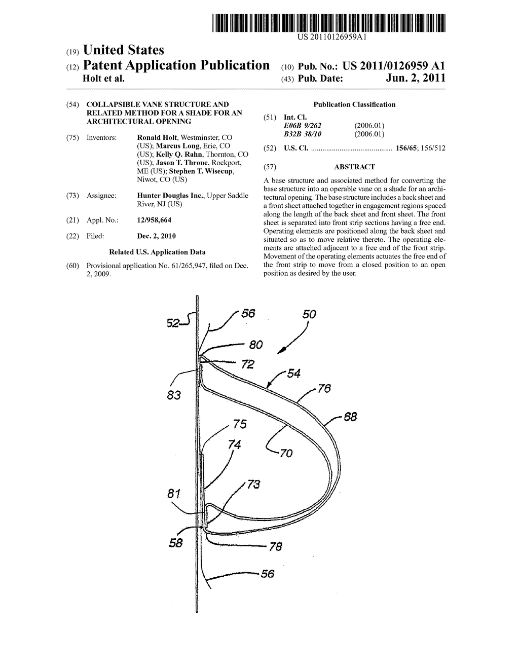 COLLAPSIBLE VANE STRUCTURE AND RELATED METHOD FOR A SHADE FOR AN     ARCHITECTURAL OPENING - diagram, schematic, and image 01