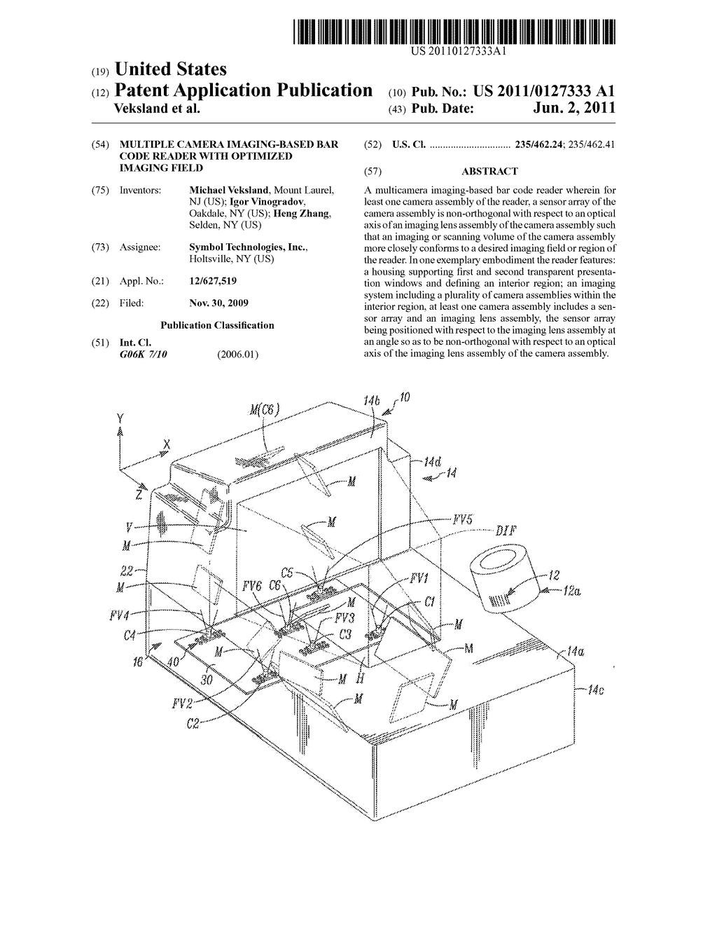 MULTIPLE CAMERA IMAGING-BASED BAR CODE READER WITH OPTIMIZED IMAGING FIELD - diagram, schematic, and image 01