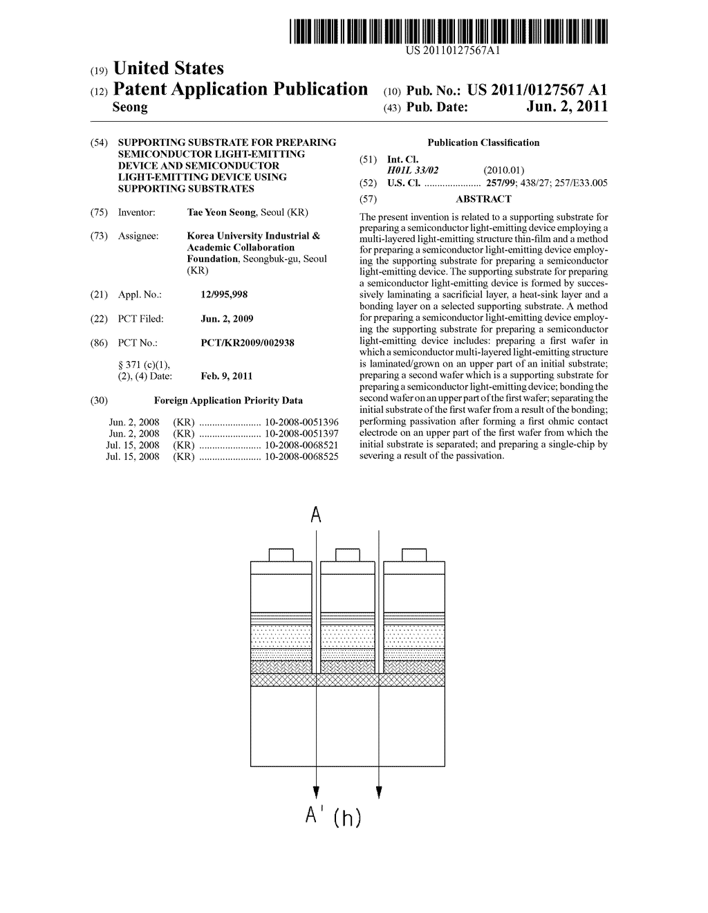 SUPPORTING SUBSTRATE FOR PREPARING SEMICONDUCTOR LIGHT-EMITTING DEVICE AND     SEMICONDUCTOR LIGHT-EMITTING DEVICE USING SUPPORTING SUBSTRATES - diagram, schematic, and image 01