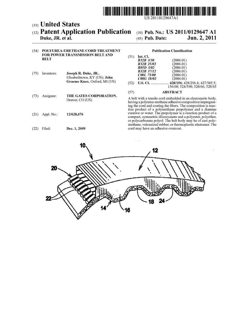 Polyurea-Urethane Cord Treatment for Power Transmission Belt and Belt - diagram, schematic, and image 01