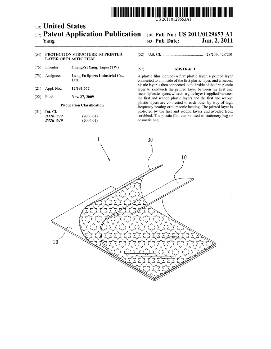 Protection structure to printed layer of plastic film - diagram, schematic, and image 01