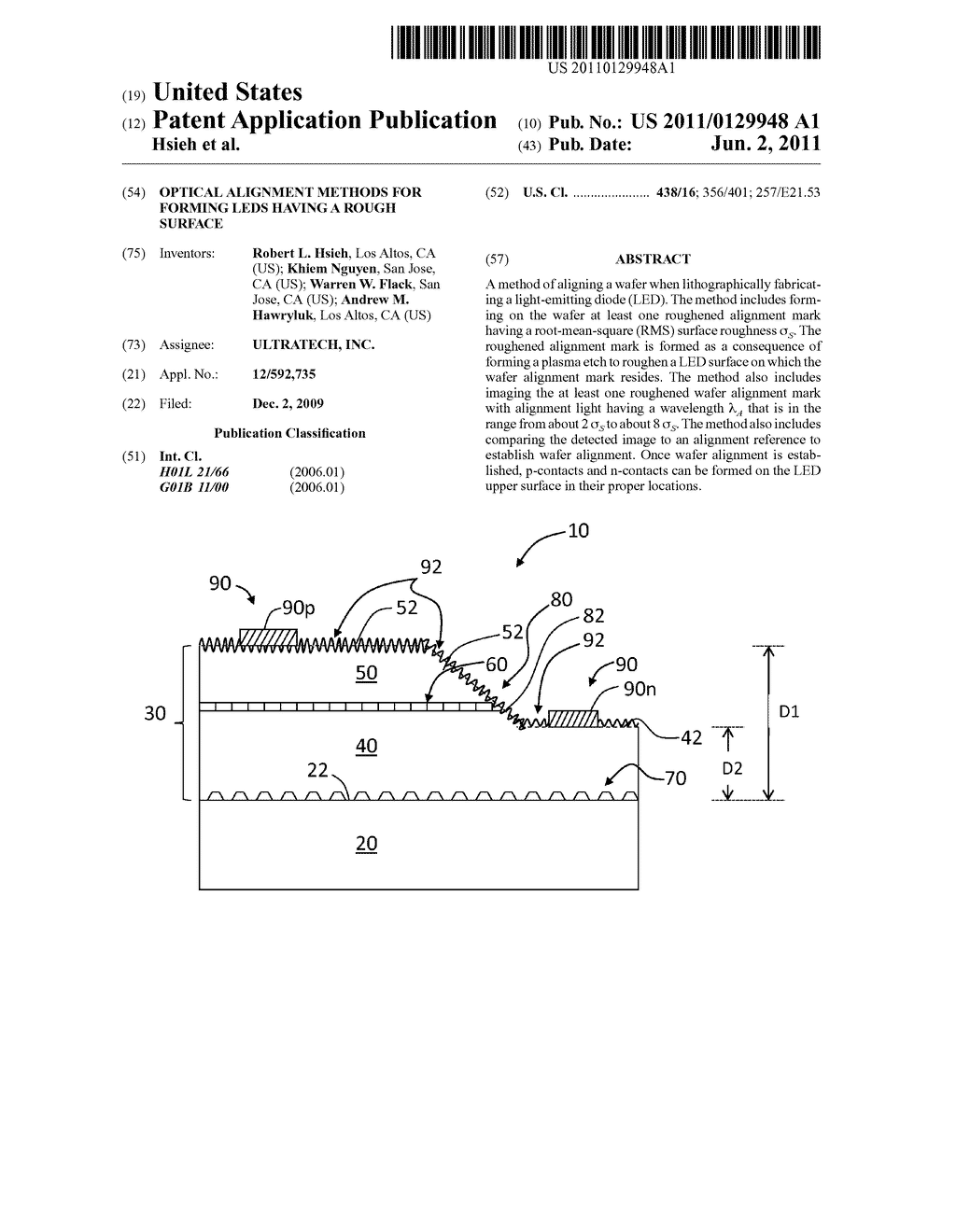 Optical alignment methods for forming LEDs having a rough surface - diagram, schematic, and image 01