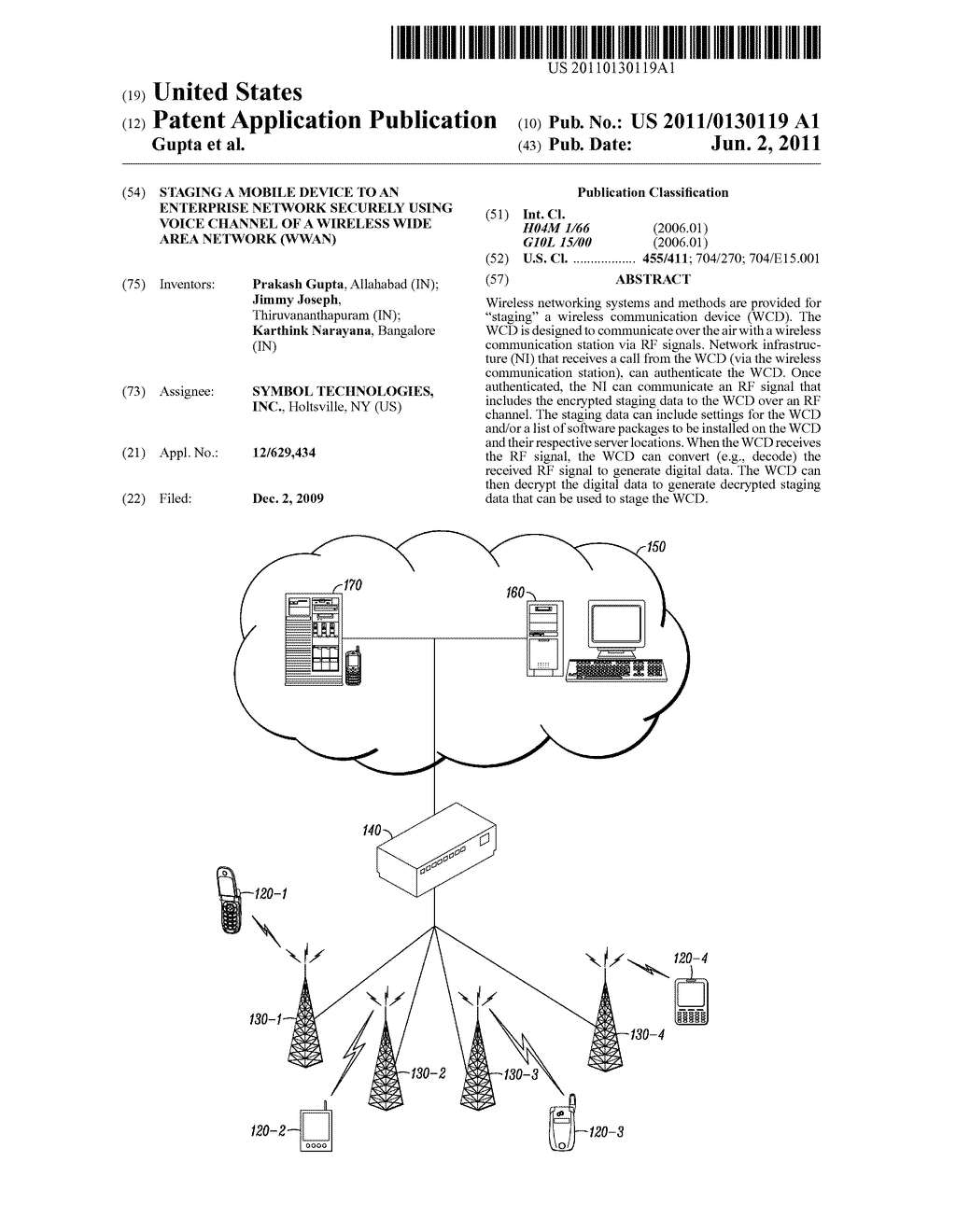 STAGING A MOBILE DEVICE TO AN ENTERPRISE NETWORK SECURELY USING VOICE     CHANNEL OF A WIRELESS WIDE AREA NETWORK (WWAN) - diagram, schematic, and image 01