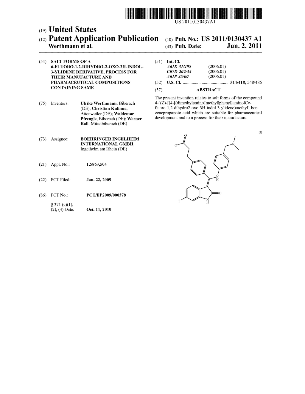 SALT FORMS OF A 6-FLUORO-1,2-DIHYDRO-2-OXO-3H-INDOL-3-YLIDENE DERIVATIVE,     PROCESS FOR THEIR MANUFACTURE AND PHARMACEUTICAL COMPOSITIONS CONTAINING     SAME - diagram, schematic, and image 01